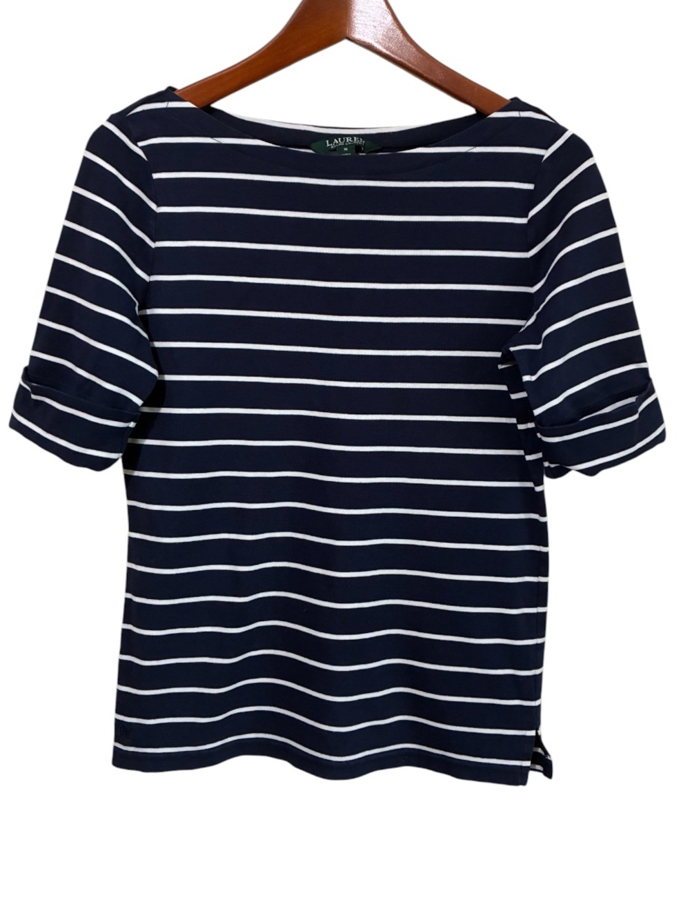Ralph Lauren LRL Women's Navy & White Striped Boatneck Tee Size Medium